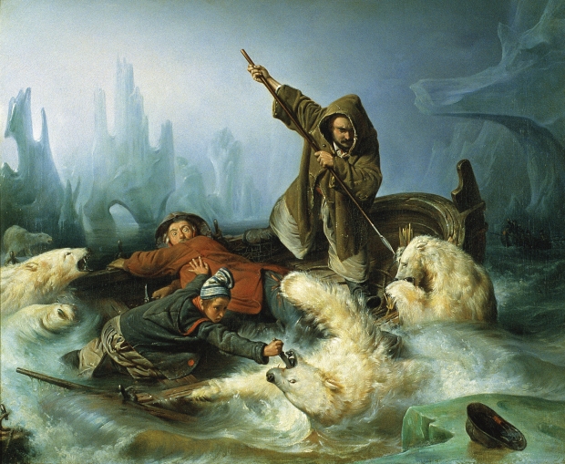 «Kamp mot isbjørner» av Francois-Auguste Biard «Fighting Polar Bears» by Francois-Auguste Biard